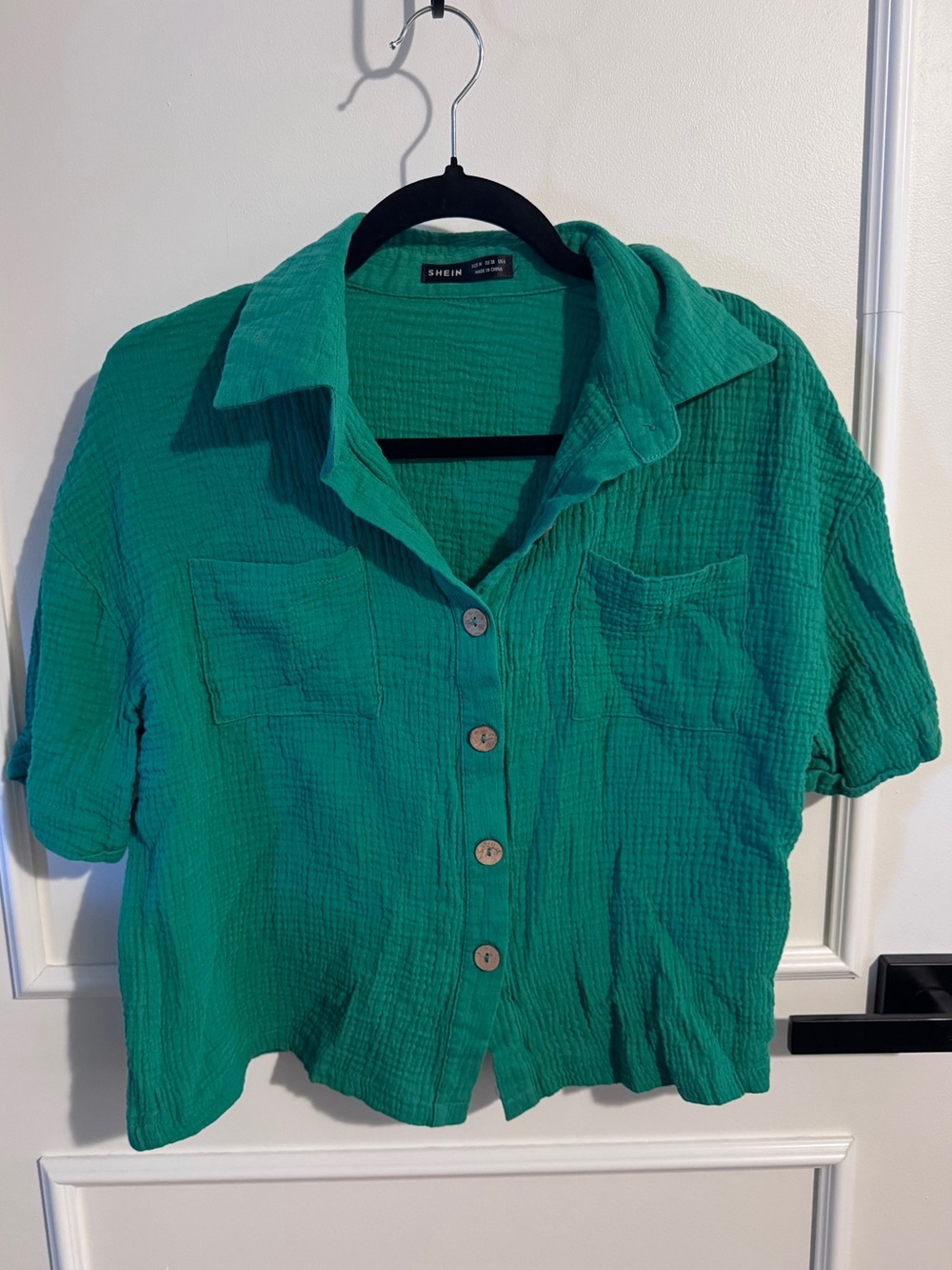 SHEIN Teal-Green Short Sleeve Button-Down Shirt